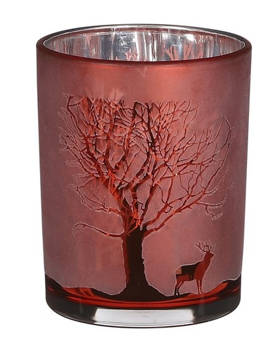 Windlicht glas hirsch baum - windlicht, rot