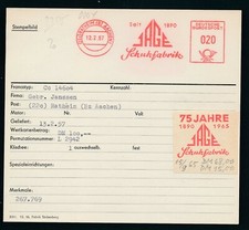 S0004) Francotyp AFS Stammkarte Ratheim Bz Aachen 1957 Schuhfabrik Gebr.Janssen