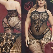 Ouvert Body Stocking Over Size Dessous Teddy Catsuit Damen Reiz Nacht Wäsche neu