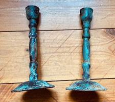 2x antike Kerzenständer Kerzenhalter * Eisen Leuchter brüniert * Brutalist 