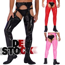 DE Herren Wetlook Hose Slim fit Lederhose Stretch Sexy Erotik Tight Pants Club