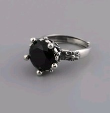 Echt 925 Silber Damen Ring. Zirkonia. Schwarz. Verstellbar. Geschenk. Massiv Top