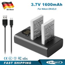 2x EN-EL5 ENEL5 Akku+Ladegeraet Für Nikon Coolpix P100 P500 P510 P520 P530 P5100