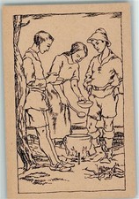 13007700 - Lagerfeuer Suppe aus dem Topf verteilen Jugendherberge 1916