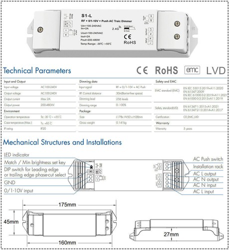 10v triac dimmer - 0/1-10v, ac