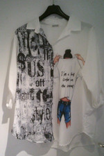 Weiß/bunte Bluse mit 3/4-Arm