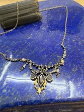 Vintage Tracht Collier Kette Granat 835 Silber / Bewegliche Teile