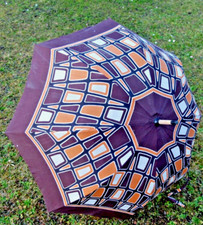 Regenschirm Stockschirm Schirm rot Dirndl Tracht Rustikal 70er Vintage Holzstock