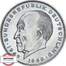 J406  2 DM BRD Adenauer von 1969 D in STG-  381