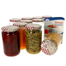 12x Einmachgläser 720ml I Deckel Holz Herz Rot-Dekor TwistOff TO 82 + Rezeptheft