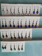 Ohrringe, Handarbeit, Glas Cabochon oval, changierende Farben, Unikat