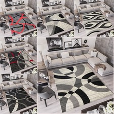Teppich Kurzflor Modern Grau Creme Schwarz Kreise Wellen Wohnzimmer Jugendzimmer