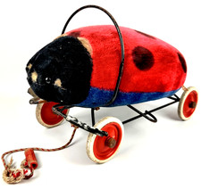 Steiff Reittier Marienkäfer 1950er – Nachziehtier, Mid Century Spielzeug