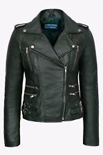 DESIRE Damen Biker Jacke Rock Chic Gothic Oberteile Echtleder Jacke Grün