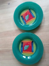 2 Stück Teller, Dessertteller, Glasteller  Motiv Abstrakt, grün,  Marke Dibbern