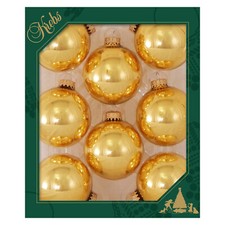 Krebs Glas Lauscha Weihnachtskugeln Gold glänzend 8 Stück/Set, Ø 7 cm Baumkugeln