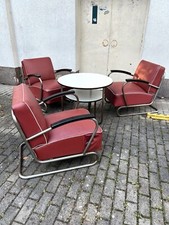Mauser Sitzgruppe 3 Sessel + Tisch 30er Art Deco Stahlrohrsessel Freischwinger