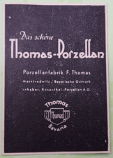 1. Thomas Porzellanfabrik Marktredwitz Werbeanzeige Werbung Reklame 1941