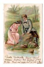 7828- Paar auf Stein am Bach * Prägedruck
