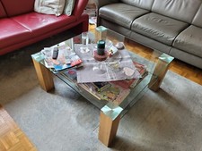 Couchtisch Holz + Glas 90x90