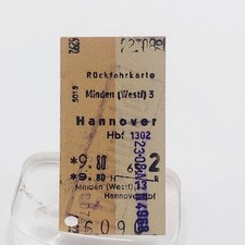 Fahrkarte Fahrschein Rückfahrkarte Minden Hannover 1970