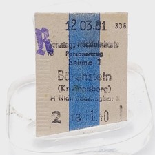 Fahrkarte Fahrschein Sonntags Rückfahrkarte Personenzug Bärenstein 1981