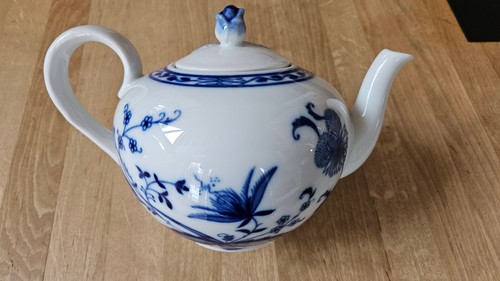 Teekanne zwiebelmuster weiß - teekanne,