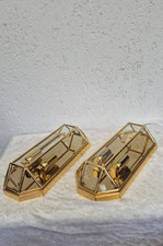 Paar 2 flammige  Wandlampe Wandlampen Messing  geschliffenes Glas 60/  70er