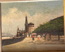 Gemälde Öl Rheinpromenade in