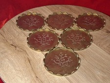 6 Collini Untersetzer Messing  Österreich Blumenmuster Florales Relief Gravur 