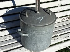ALTER VERZINKTER EINWECK  TOPF MIT THERMOMETER /  PFLANZ - GARTEN KÜBEL / 01