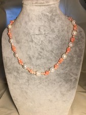 Wundervolle echte Perlen-Korallenkette Perlen Korallen Silber925