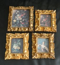 4 KLEINE MINIATUR BILDER / DRUCKE MIT SCHÖN VERZIERTEN BILDERRAHMEN