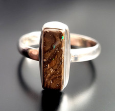 Unikat ❤️ 925 Sterling Silber Ring Boulder Opal Edelstein Gr. 19 Echtschmuck