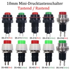 10mm Mini Runde Drucktaster Druckschalter Ein/Aus Tastend Rastend Rot Grün DS