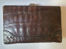 Geldbörse Portemonnaie dunkelbraun Kroko-Optik mittelgroß 6 Fächer 30er-40er