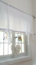 Raffrollo Gardine naturweiß Breite 60-200 cm Leinen Shabby Vintage Bändchenrollo