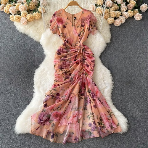 Damen chiffon midi kleid - kleid, mit