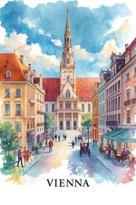 Vienna Poster Altstadt – Aquarell Illustration, Wien Wandbild, Österreich