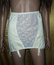 VINTAGE elite Glanz Nylon Spitzen Strapsmieder Hüfthalter 95 weiß Girdle   (e39)