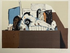 Karl Korab signierte Farblithographie Stilleben mit Tierschädel Aufl. 100 - 1973