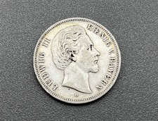 900/- Silbermünze, 5 Mark, Ludwig II, Koenig v. Bayern, D, 1876, Deutsches Reich