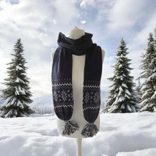 NEU TCM Strick Schal 15 x 215 cm Norweger Muster Blau Weinrot Grau