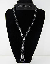 Herren Damen onyx Edelstahl Halskette Rosenkranz Halbedelstein Biker Rocker 316