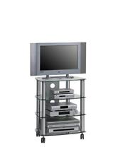 TV HiFi Rack Fernsehtisch TV Schrank Board Glas Metall Alu 60x74 cm auf Rollen