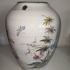 Grosse Vase XXL ULMER KERAMIK Bodenvase 38 cm Etikett Blumen Schmetterlinge 50er