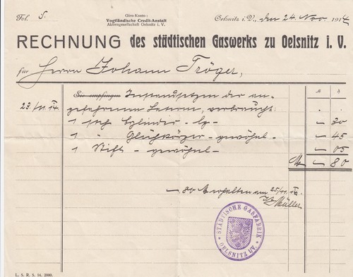 Oelsnitz rechnung 1914 - oelsnitz,,
