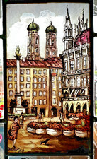 Marienplatz München Glasbild Bleirahmen signiert Lattner H.St. Handgemalt