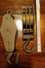 Vintage - Umlenkrolle Flaschenzug mit 60 mm Messing-Rollen - Alter unbekannt 