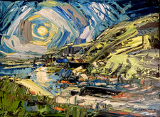 Impressionist Stimmungsvolle Irische Meereslandschaft Nachtlandschaft signiert Ölgemälde auf Karton